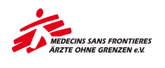 Logo von Médecins Sans Frontières (Ärzte ohne Grenzen) mit einem roten Symbol und dem Namen der Organisation in fetter schwarzer Schrift.