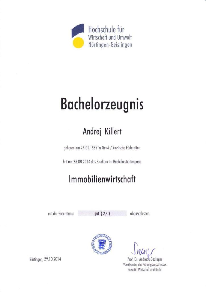 Bachelor Zeugnis