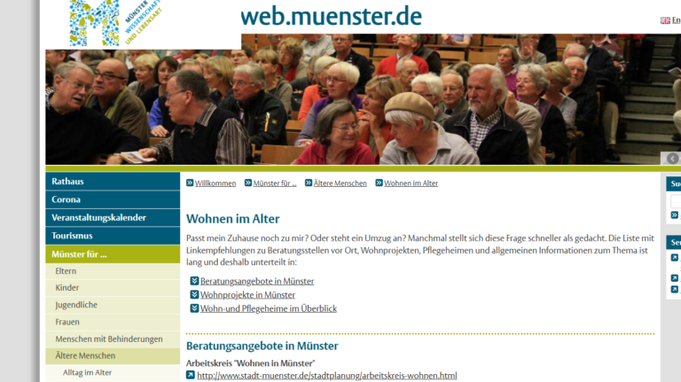 Screenshot der Website von web.muenster.de