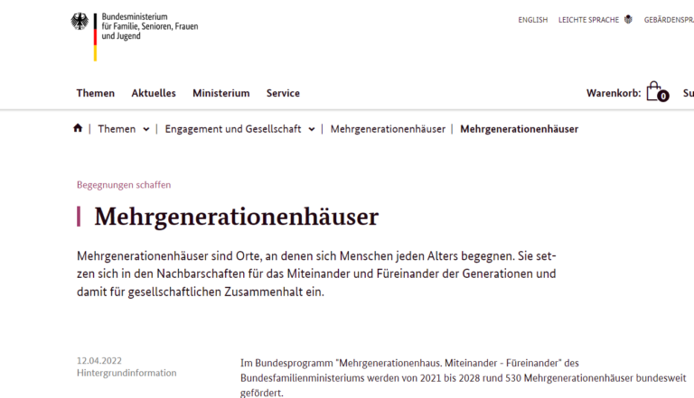 Screenshot of the website of the Federal Office for Education, Family Affairs, Senior Citizens, Women and Youth