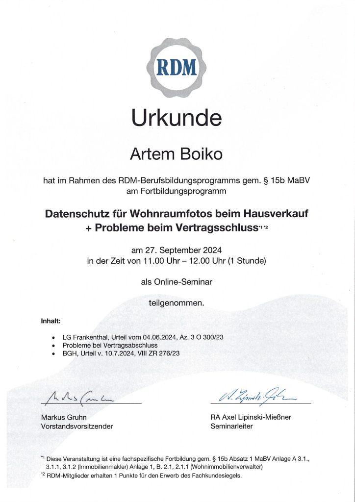 Datenschutz für Wohnraumfotos beim Hausverkauf A. Boiko