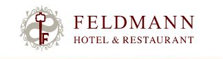 Das Logo von Feldmann Hotel & Restaurant zeichnet sich durch ein Schlüsseldesign und eine elegante Typografie aus.