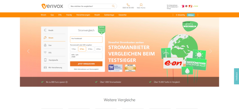Screenshot von www.verivox.de