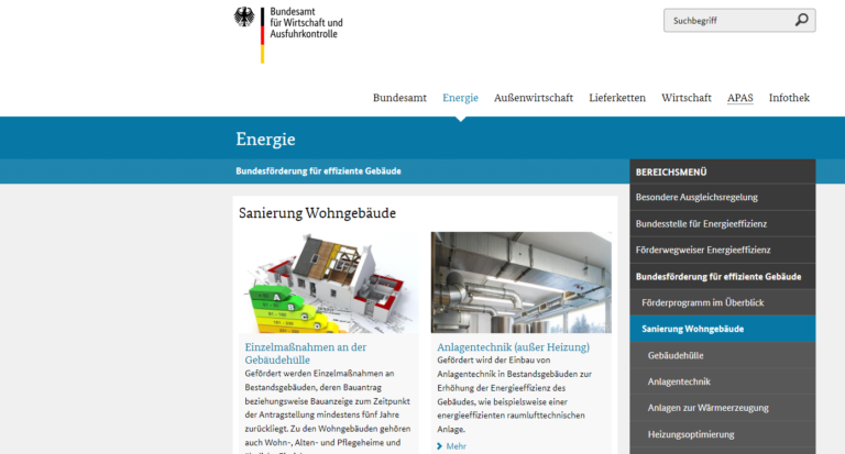 Screenshot der Website des Bundesamtes für Wirtschaft und Ausfuhrkontrolle