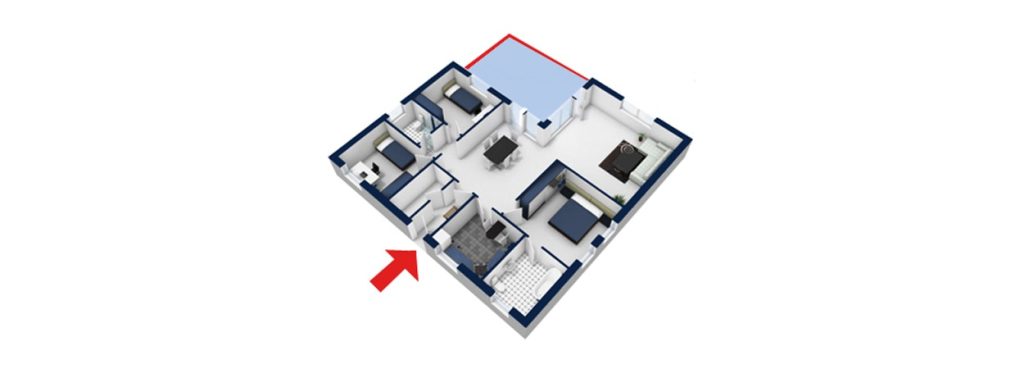 Ein 3D-Grundriss von einer Wohnung