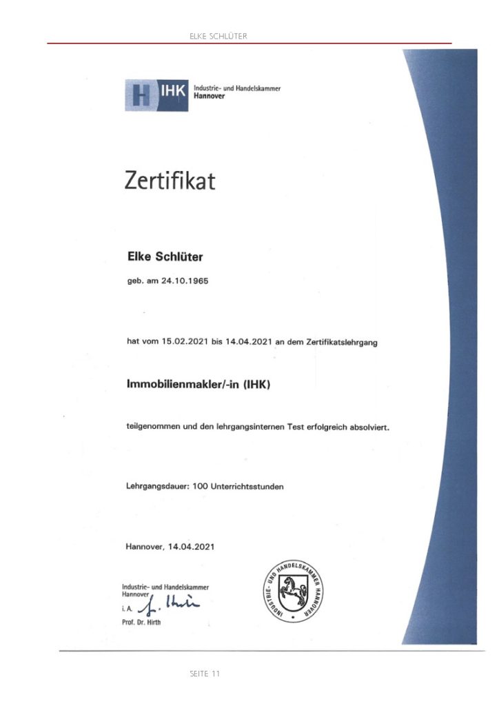 Immobilienmaklerin Zertifikat