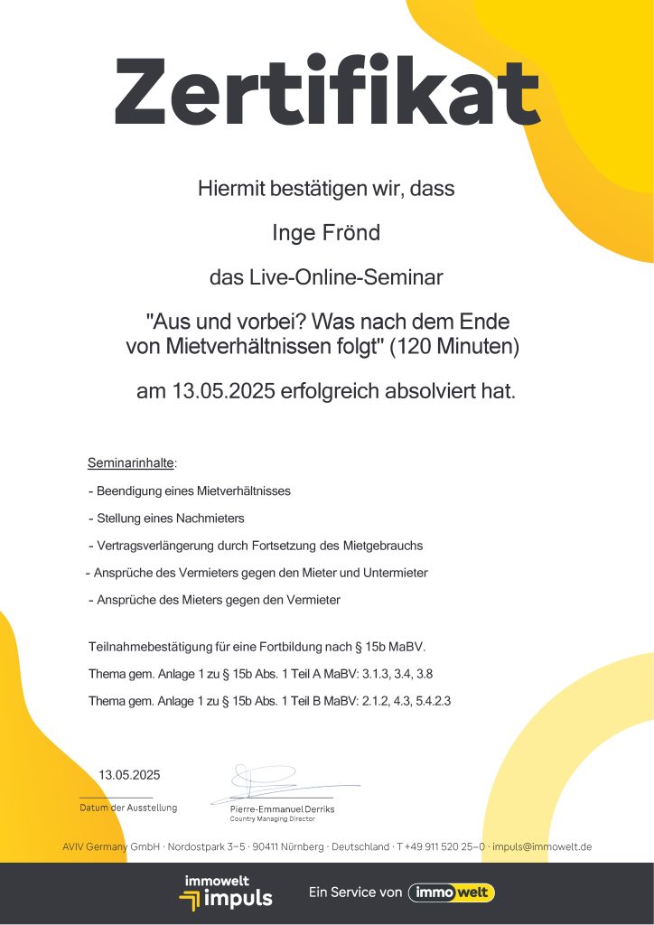 Was nach dem Ende von Mietverhältnissen folgt Zertifikat