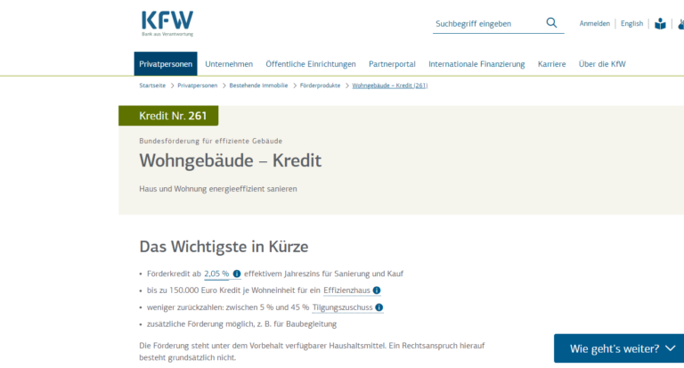 Screenshot der Website der KFW Bank