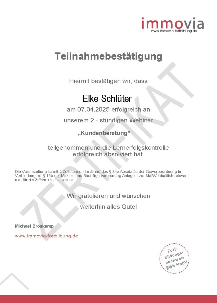 Kundenberatung Zertifikat