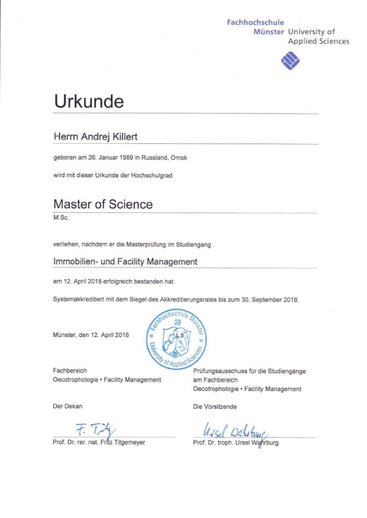 Master Zeugnis