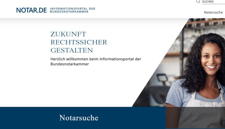 Screenshot der Website von Notar.de