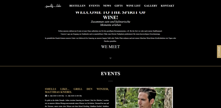 Screenshot der Website, der eine Veranstaltung mit dem Titel "Riecht wie... Grill Den Winzer" mit Details zu einer Weinverkostung.