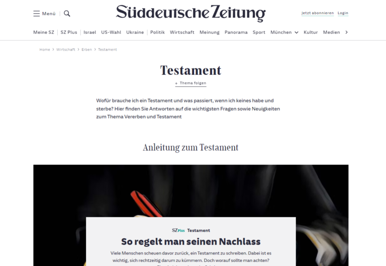 Screenshot of the Süddeutsche Zeitung website