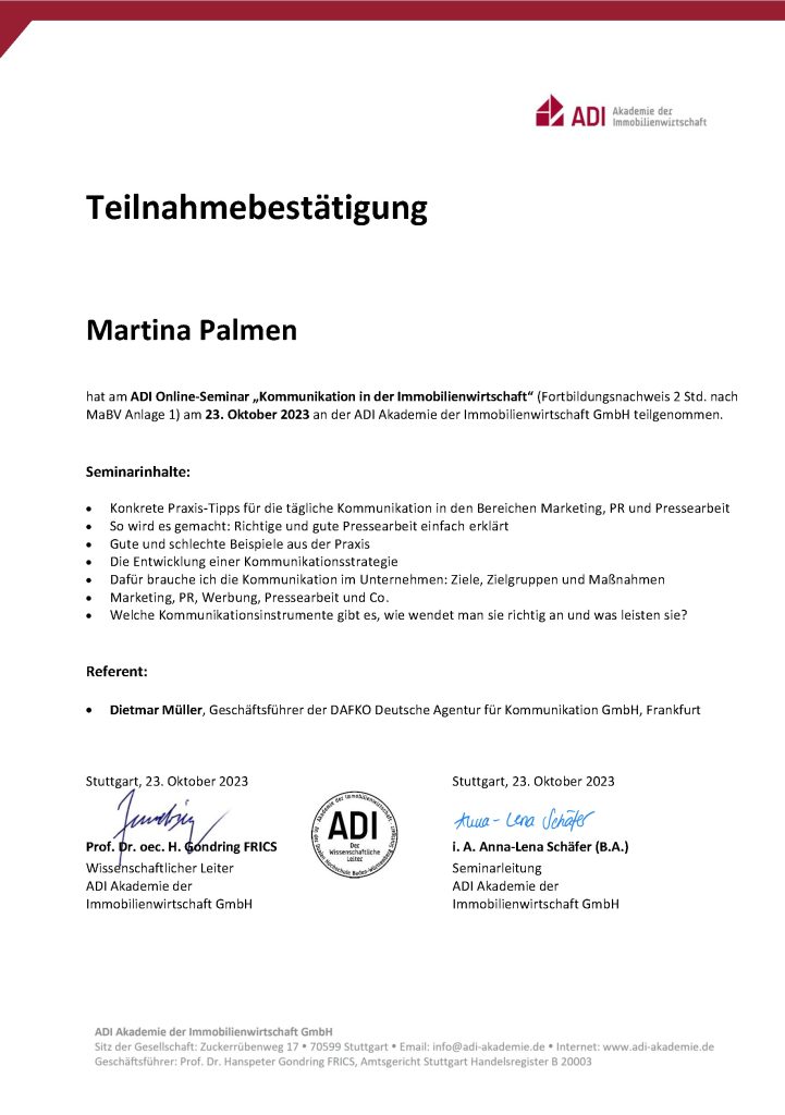 TN-Bestätigungen Kommunikation Palmen
