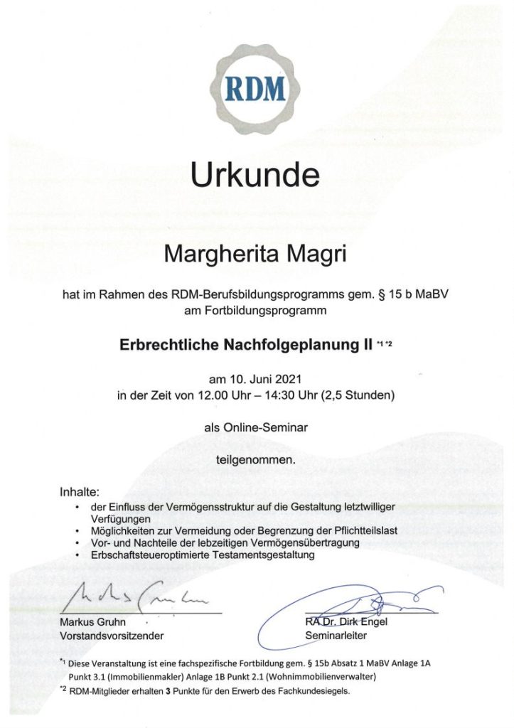 Urkunde Erbrecht RDM