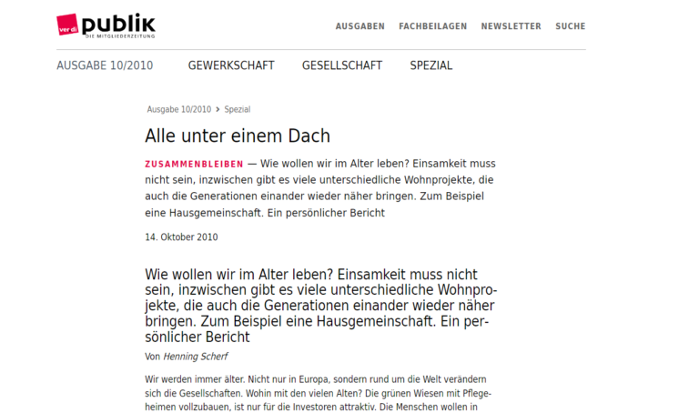 Screenshot of the ver.di website