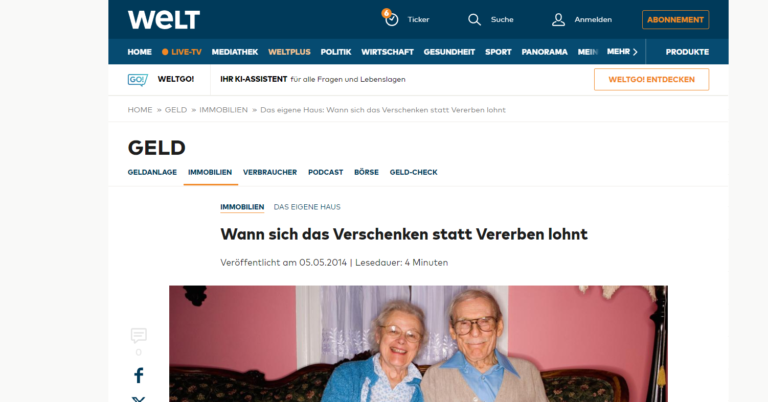 Screenshot der Website der WELT