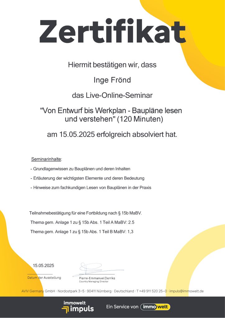 Von Entwurf bis Werkplan - Baupläne lesen und verstehen Zertifikat