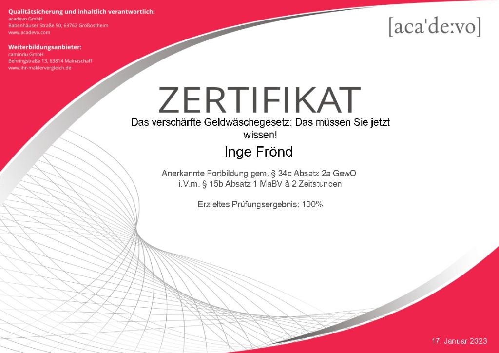 Verschärfte Geldwäschegesetz Zertifikat