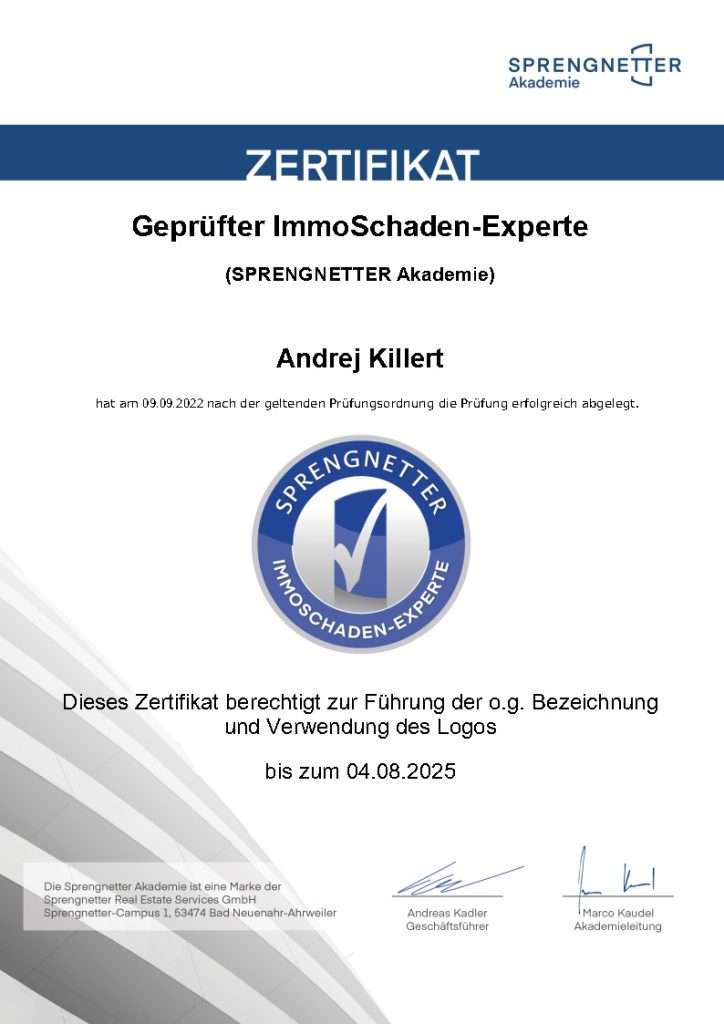 Geprüfter ImmoShaden-Experte Zertifikat