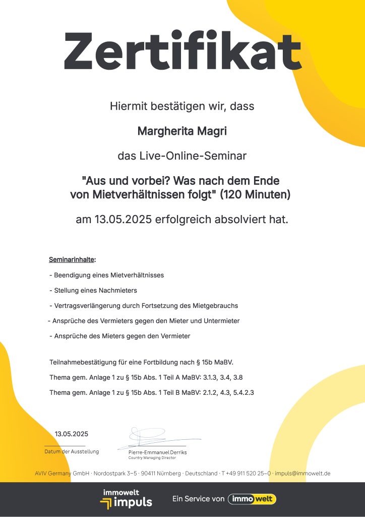 Zertifikat Aus und vorbei Was nach dem Ende von Mietverhältnissen folgt