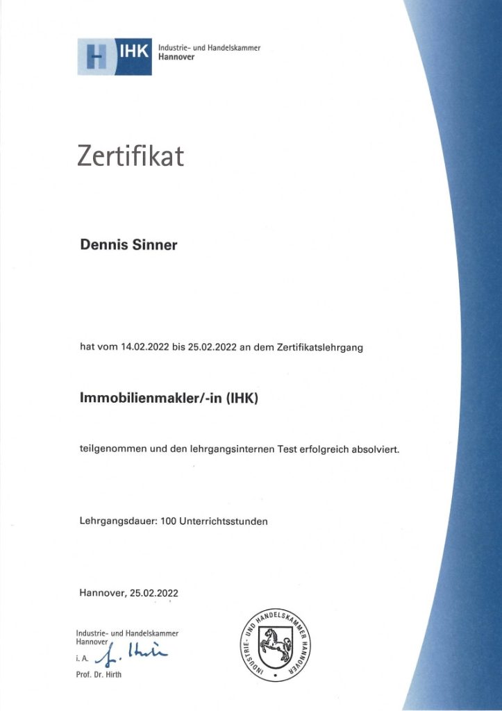 Immobilienmakler IHK Zertifikat