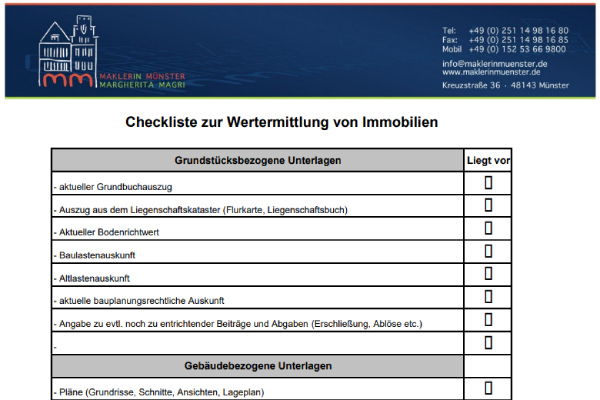 Checkliste Wertermittlung